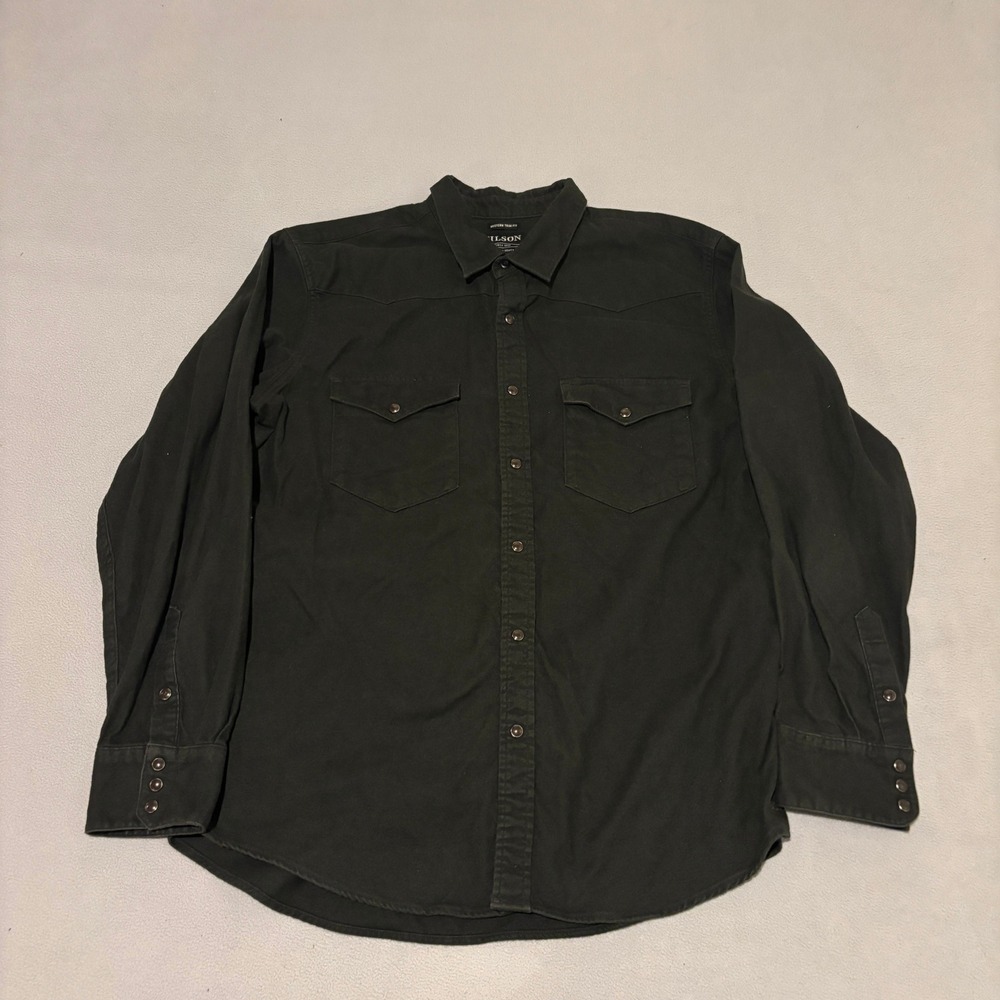 Filson Western Trim Fit Shirt Mens XL Charcoal Gray Pearl Snap Long Sleeve